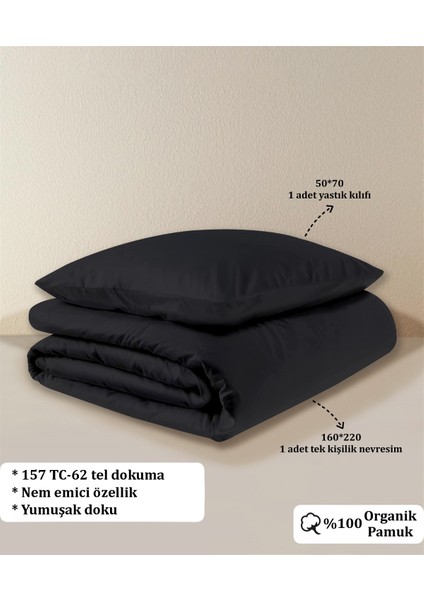 Organik Pamuk Akfil Nevresim Seti Tek Kişilik 160 x 220 cm Siyah indirimleri