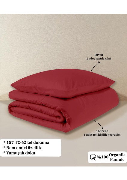 Organik Pamuk Akfil Nevresim Seti Tek Kişilik 160 x 220 cm Kırmzı
