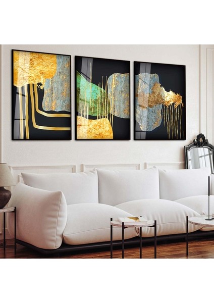 Kolaj Çizim 3'lü Metal Çerçeveli Cam Tablo Seti fiyatları