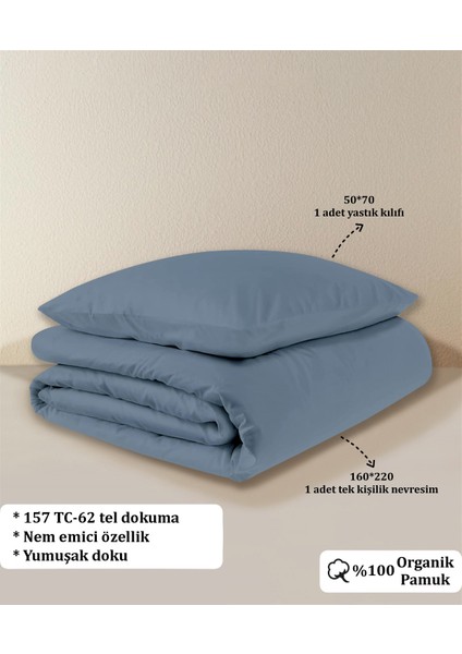 Organik Pamuk Akfil Nevresim Seti Tek Kişilik 160 x 220 cm Indigo