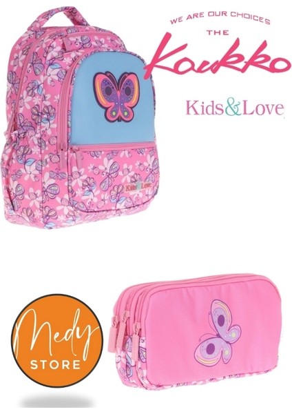 Kaukko Kids&love Rubber Butterfly Okul Çantası ve Kalem Çantası 2'li Set