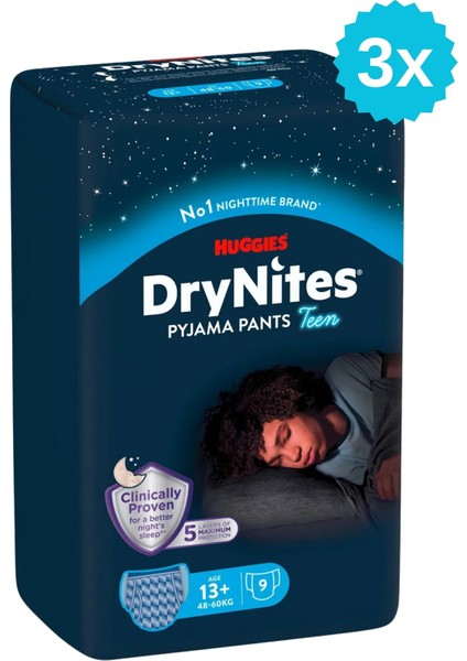 Drynites Erkek Emici Gece Külodu 13+ Yaş 48-60 kg 9lu x 3 Adet