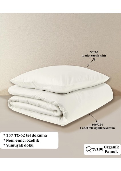 Organik Pamuk Akfil Nevresim Seti Tek Kişilik 160 x 220 cm Kırık Beyaz