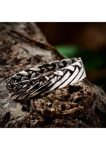 Gümüş Örgü Model Erkek Yüzüğü 925 Ayar Gümüş Taşsız Erkek Yüzük