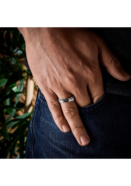 Gümüş Örgü Model Erkek Yüzüğü 925 Ayar Gümüş Taşsız Erkek Yüzük fiyatları