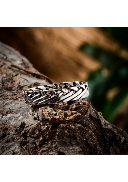 Gümüş Örgü Model Erkek Yüzüğü 925 Ayar Gümüş Taşsız Erkek Yüzük modelleri