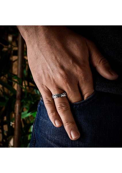 Gümüş Örgü Model Erkek Yüzüğü 925 Ayar Gümüş Taşsız Erkek Yüzük fırsatları