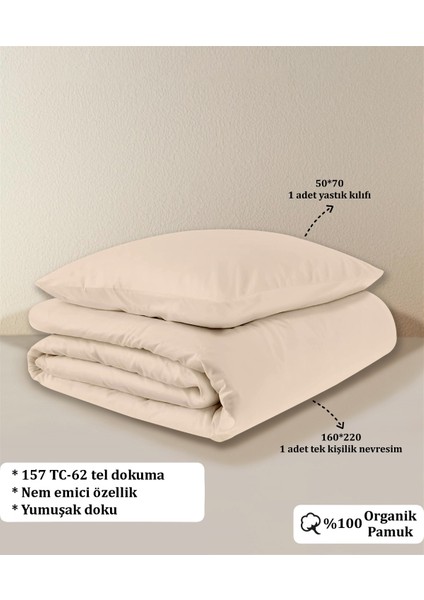 Organik Pamuk Akfil Nevresim Seti Tek Kişilik 160 x 220 cm Pudra indirimleri