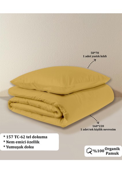 Organik Pamuk Akfil Nevresim Seti Tek Kişilik 160 x 220 cm Hardal
