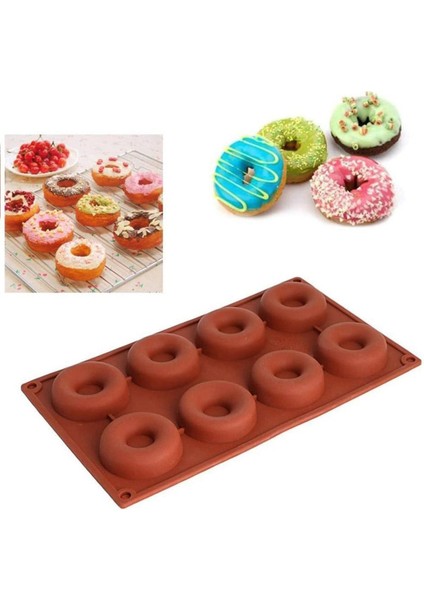 Tekno Trust Donut 8'li Çörek Bisküvi Çikolata - Kek Silikon Kalıbı