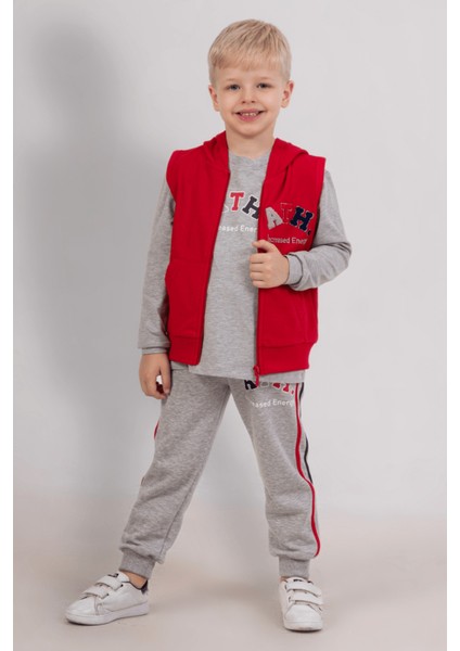 Punch Nakışlı Kapüşonlu Fermuarlı Cepli Erkek Çocuk Yelek