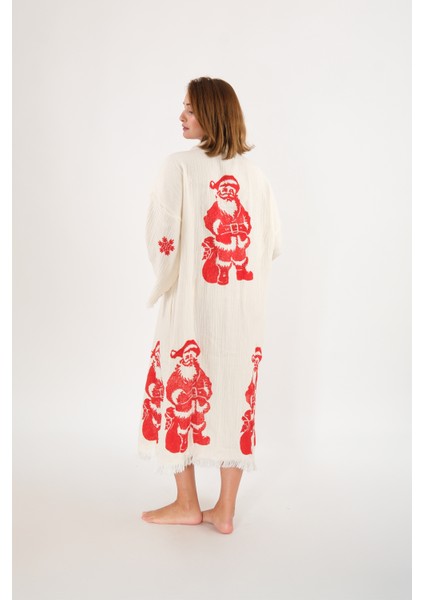 Christmas Müslin Kimono %100 Pamuklu Yılbaşı Baskılı Desenli Bornoz Kaftan Sabahlık fiyatları