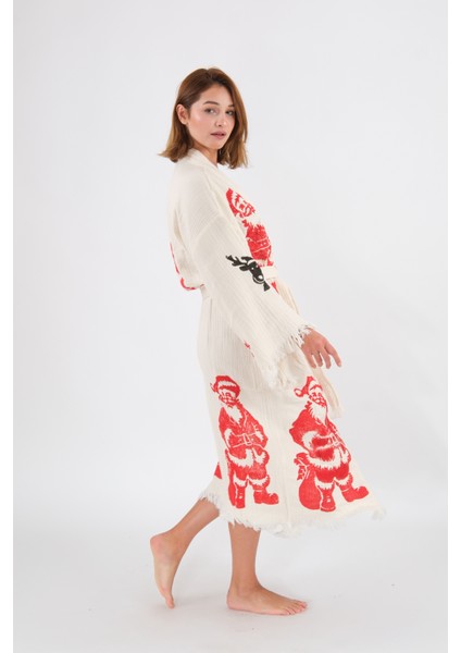Christmas Müslin Kimono %100 Pamuklu Yılbaşı Baskılı Desenli Bornoz Kaftan Sabahlık modelleri