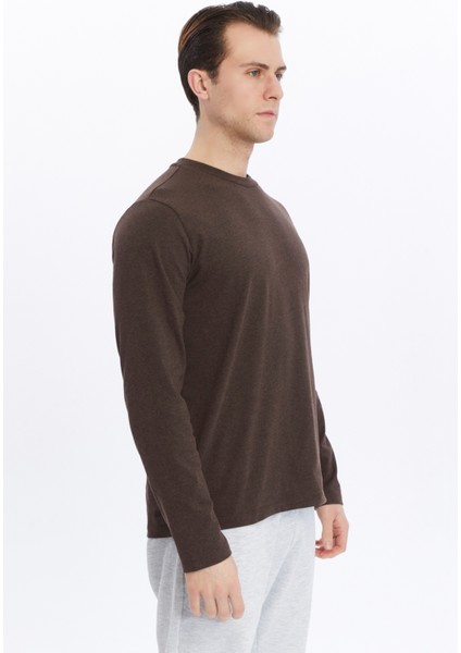 Erkek Bisiklet Yaka Uzun Kollu Regular Fit Basic Tişört Kahve fiyatları