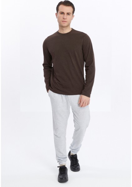 Erkek Bisiklet Yaka Uzun Kollu Regular Fit Basic Tişört Kahve fırsatları