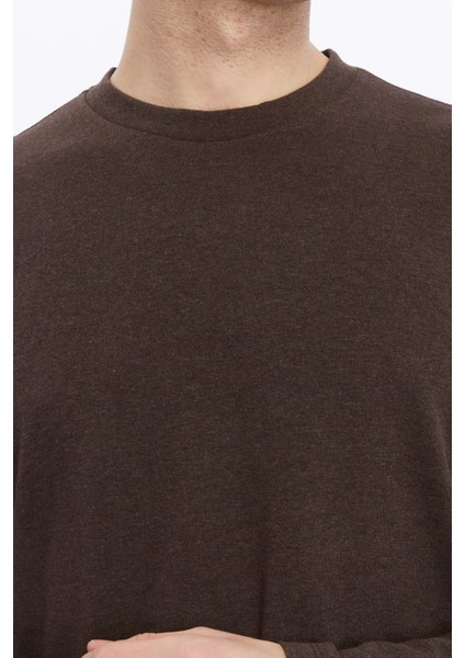 Erkek Bisiklet Yaka Uzun Kollu Regular Fit Basic Tişört Kahve indirimleri