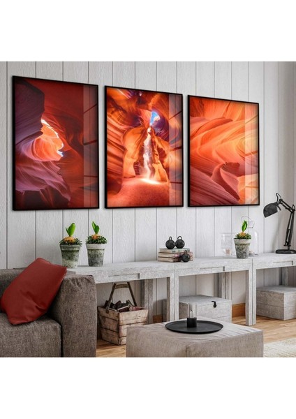 Soyut Desen 3'lü Metal Çerçeveli Cam Tablo Seti fiyatları