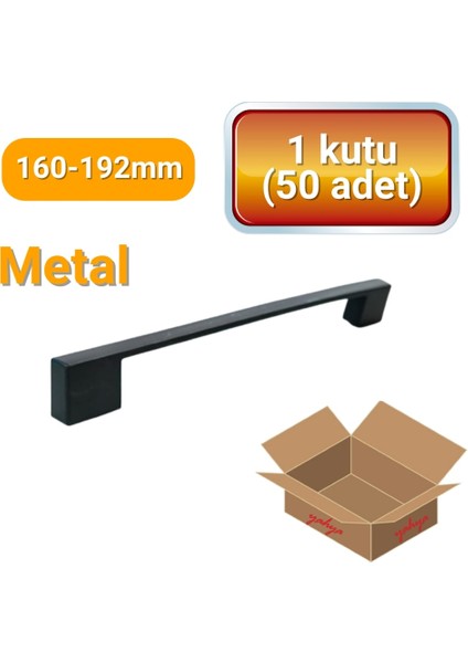 50 Adet Kare Mat Siyah Metal Mobilya Kulbu 160 mm - 192 mm