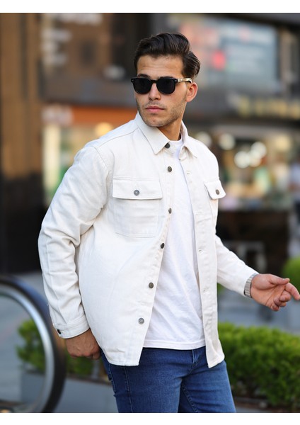 Erkek Oversize Geniş Kesim Denim Çift Cep Ceket Gömlek