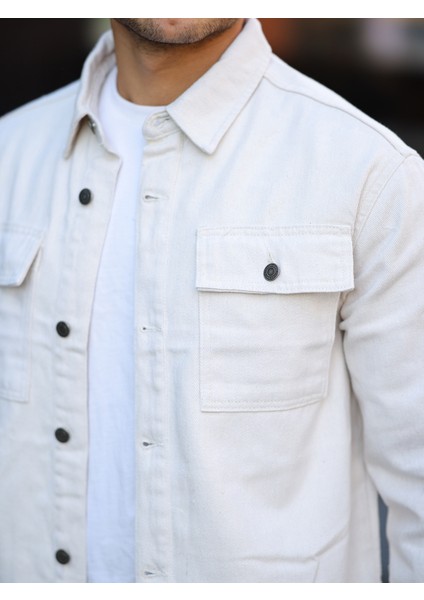 Erkek Oversize Geniş Kesim Denim Çift Cep Ceket Gömlek