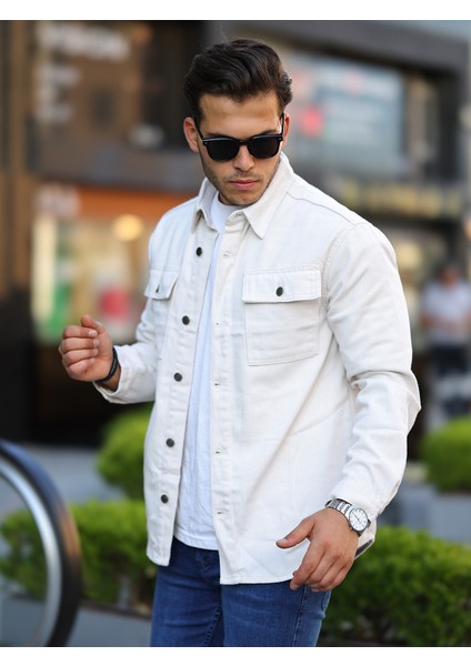 Erkek Oversize Geniş Kesim Denim Çift Cep Ceket Gömlek