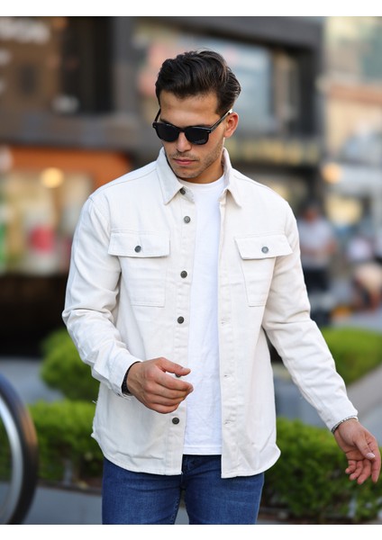 Erkek Oversize Geniş Kesim Denim Çift Cep Ceket Gömlek