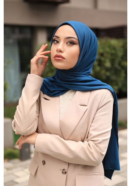 Tekno Trust Tesettür Penye Şal Hijap Modeli - Petrol Mavisi modelleri