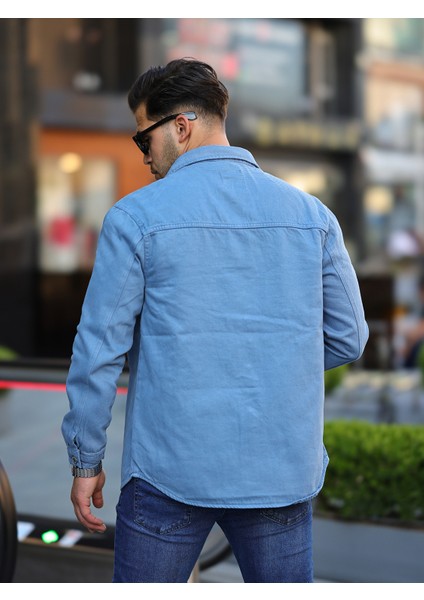 Erkek Oversize Geniş Kesim Denim Çift Cep Ceket Gömlek