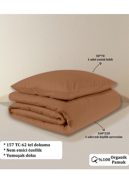Organik Pamuk Akfil Nevresim Seti Tek Kişilik 160 x 220 cm Kiremit