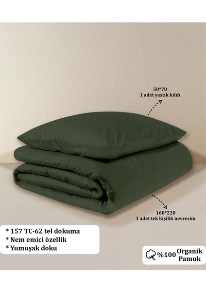 Organik Pamuk Akfil Nevresim Seti Tek Kişilik 160 x 220 cm Koyu Yeşil indirimleri