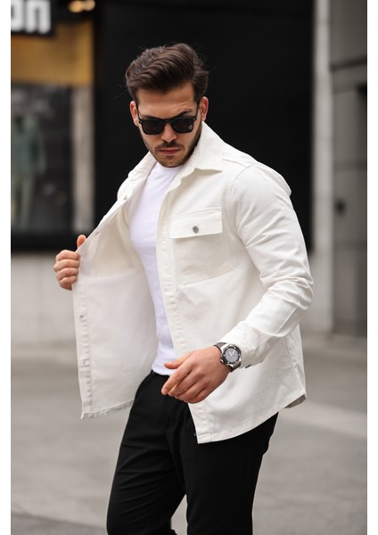 Erkek Oversize Geniş Kesim Denim Çift Cep Ceket Gömlek