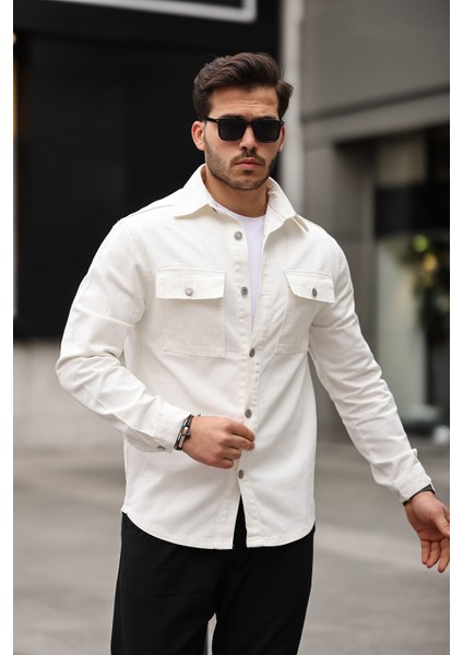 Erkek Oversize Geniş Kesim Denim Çift Cep Ceket Gömlek