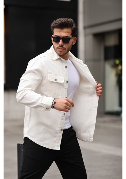 Erkek Oversize Geniş Kesim Denim Çift Cep Ceket Gömlek