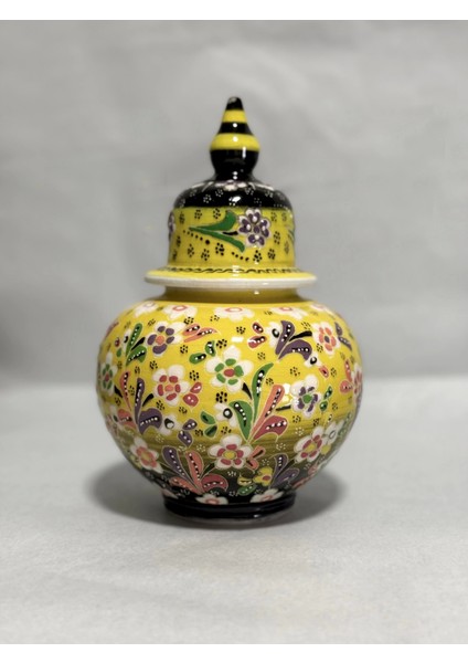 Sarı Çini Kapaklı Küp