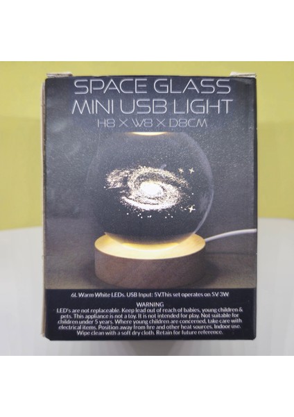 Küre Kristal Cam Noel Baba 8 cm 3D Boyutlu LED Işıklı Ahşap Standlı USB Kablolu