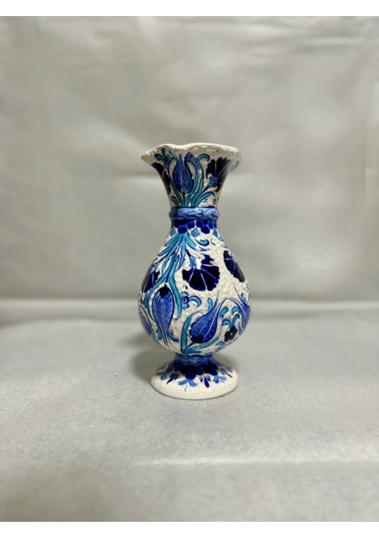 25 cm Samur Mavi Desenli Vazo