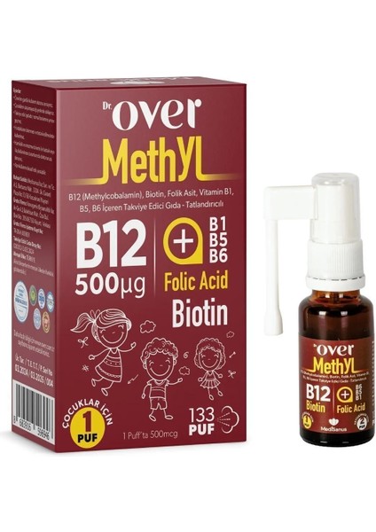 B12 (Methyl) Plus - B12 Vitamini, Biotin, Folik Asit, Vitamin B1, Vitamin B5, Vitamin B6 Içeren Takviye Edici Gıda, Sprey, 20 ml - 3 Kutu