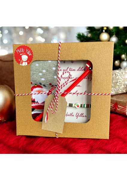 Tekno Trust Yılbaşı Hediye Kutusu Noel Temalı Çocuk Çorap - Tükenmez Kalem - Şans Bilekliği fiyatları