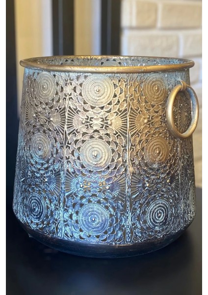 Elegance Kulplu Gold Metal Saksı 2'li Set (19-26 Cm)