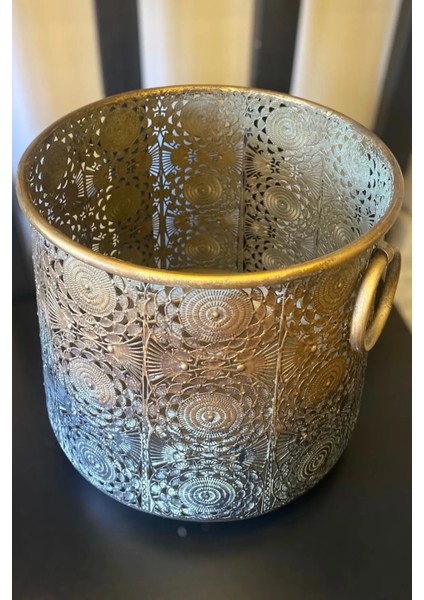 Elegance Kulplu Gold Metal Saksı 2'li Set (19-26 Cm) fiyatları