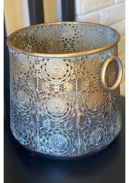 Elegance Kulplu Gold Metal Saksı 2'li Set (19-26 Cm) modelleri