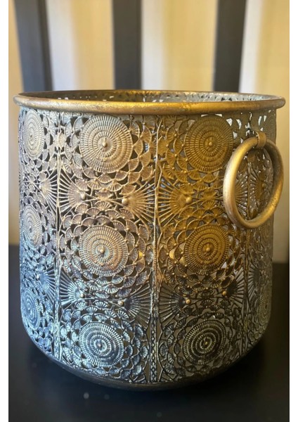 Elegance Kulplu Gold Metal Saksı 2'li Set (19-26 Cm) fırsatları