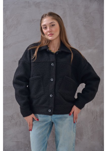 Kadın Cep Detaylı Önü Düğmeli Üç Renk Mont