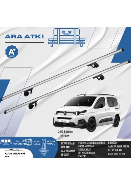 Citroen Berlingo 2019-2020-2021-2022-2023-2024 Oluklu Port Bagaj Ara Atkı Tavan Barı Gri 2 Adet