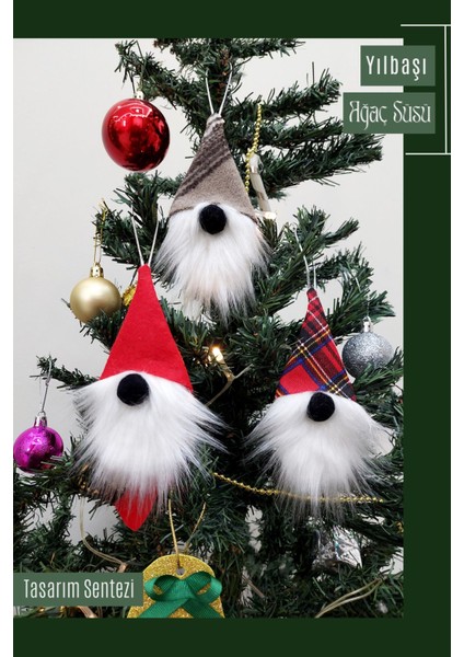 3'lü Yılbaşı Gnome Şans Cücesi Çam Ağaçı Süsü Dekor Yılbaşı Süsü Noel Baba Yeni Yıl Hediye Christma