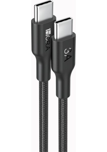 CAB272 3A Type-C To Type-C Pvc Örgü Başlıklı Data ve Şarj Kablosu - 1 Metre - Dayanıklı - Black
