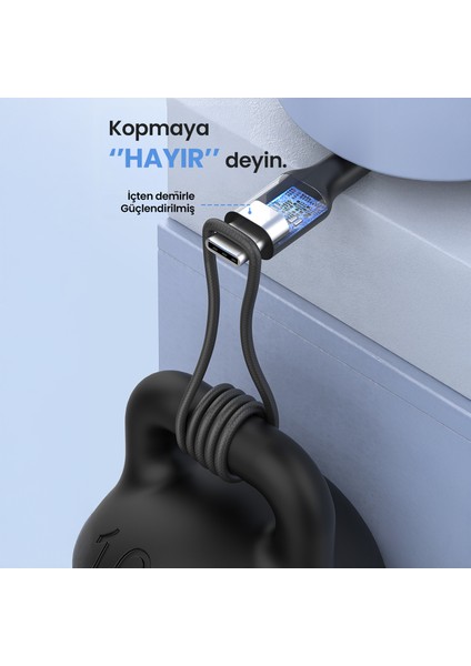 CAB272 3A Type-C To Type-C Pvc Örgü Başlıklı Data ve Şarj Kablosu - 1 Metre - Dayanıklı - Black