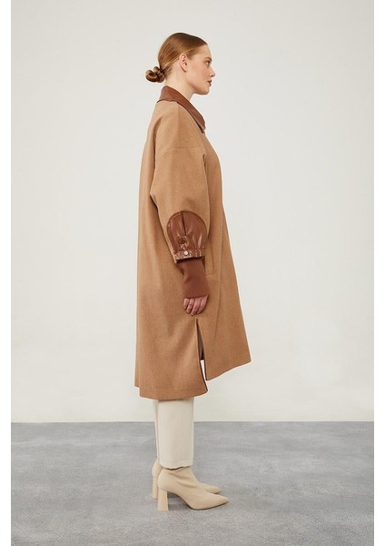 Kahve Fermuar Detaylı Suni Deri Kaban indirimleri