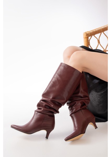 SR-2001 Bordo Ince Topuklu Günlük Bayan Çizme fırsatları