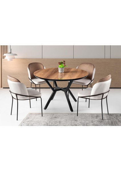 Roza Polo Yuvarlak Highgloss Mutfak Masa Sandalye Takımı 120 cm